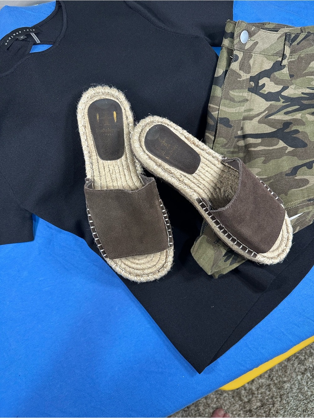 Haute Hippie North Suede Espadrille Slide Sandals Brown Size 9M EUC